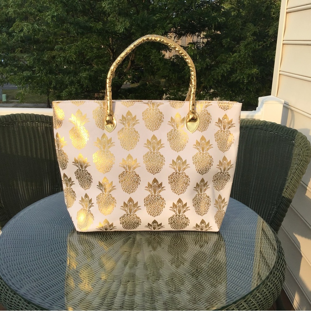Gold and White Pineapple Tote Bag